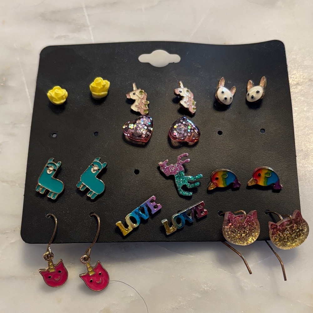 Colorful Kids 9 pair Earring Set